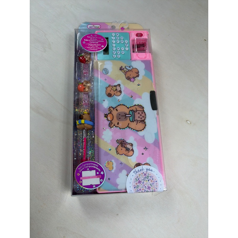 Hot Focus Fancy Pencil Case Capybara Rainbow Pink Multi-Function Set Calculator